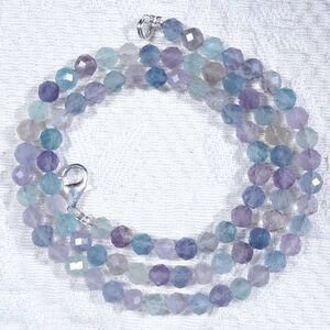 18" New Muted Palette Colorful Beaded Fluorite Necklace Faceted Crystal Stone